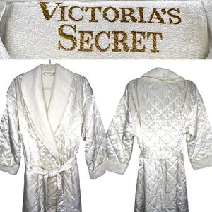 Vintage Victoria's Secret Gold Label Fleece Lined Satin Maxi Robe Cream Size S